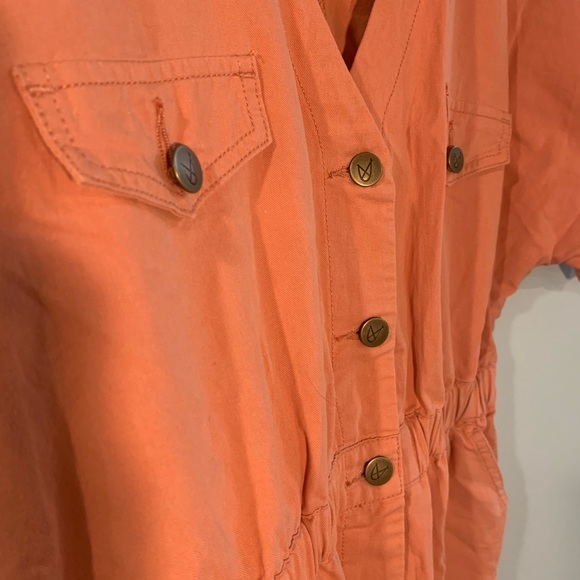 Orange Button Up Tie-Waist Cargo Dress - Picture 4 of 4